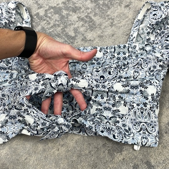 Intermix Janella Two Tie Crop Top Floral Paisley Knot Cut Out Linen Sz 00 - Picture 11 of 13